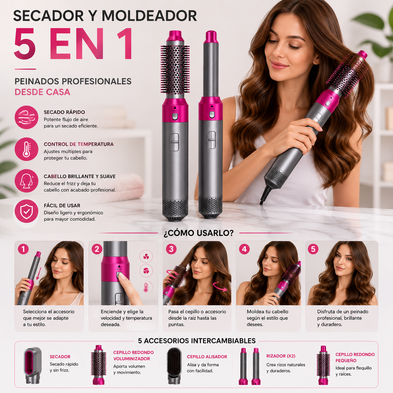 Secador y Moldeador 5 en 1