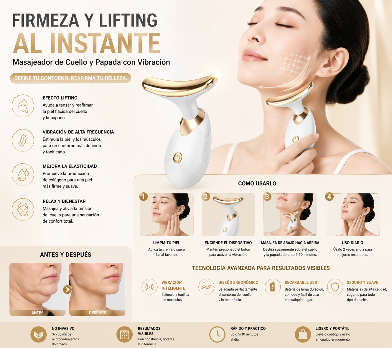 Masajeador cuello y papada con vibración