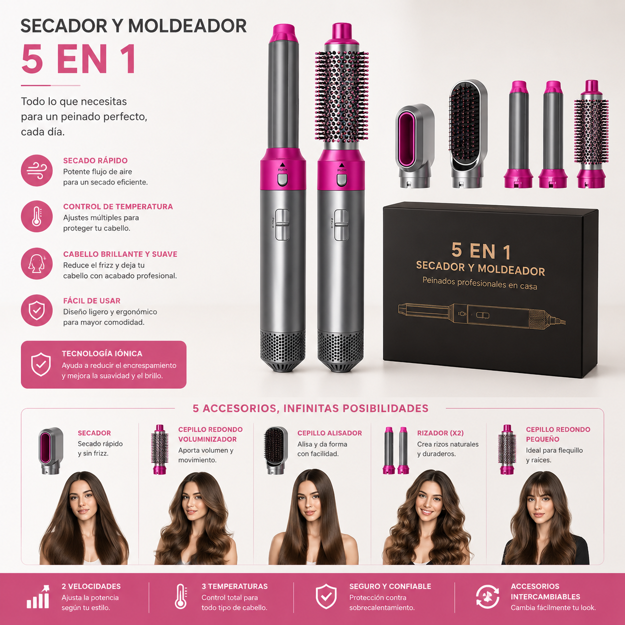 Secador y Moldeador 5 en 1